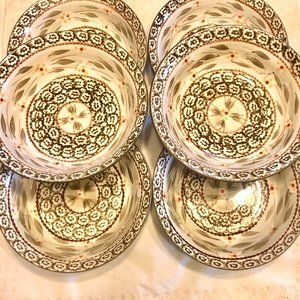 Temptations by Tara Old World Green 7.5" Bowls set of 6 Soup Cereal Rustic